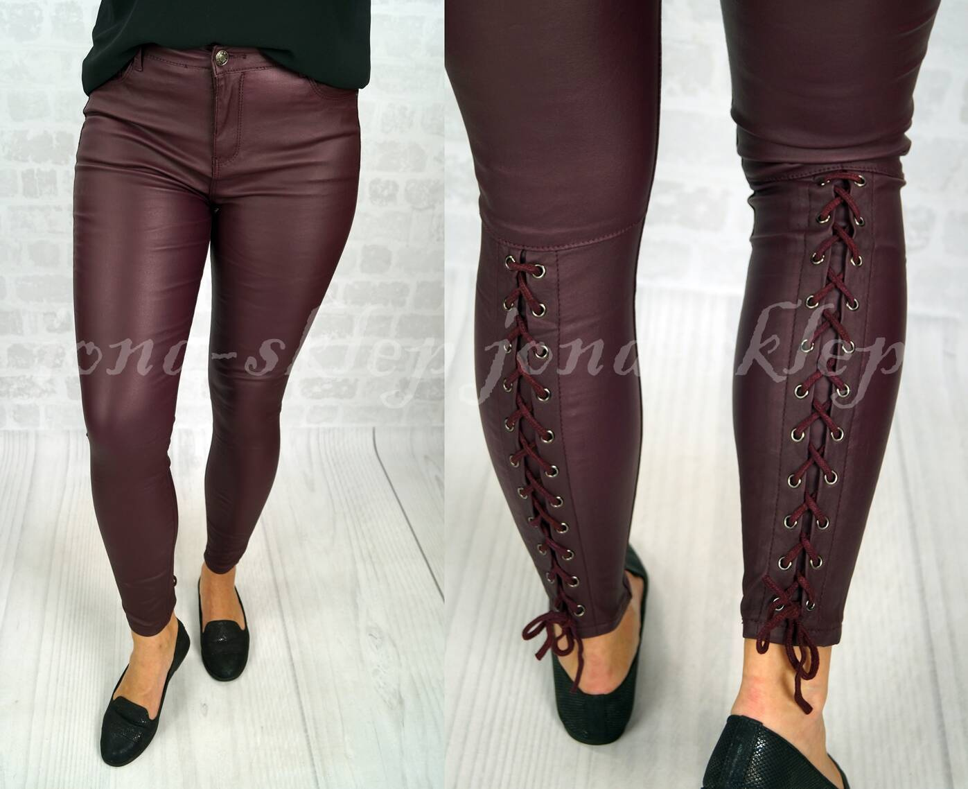 Woskowane spodnie slim fit LACE UP