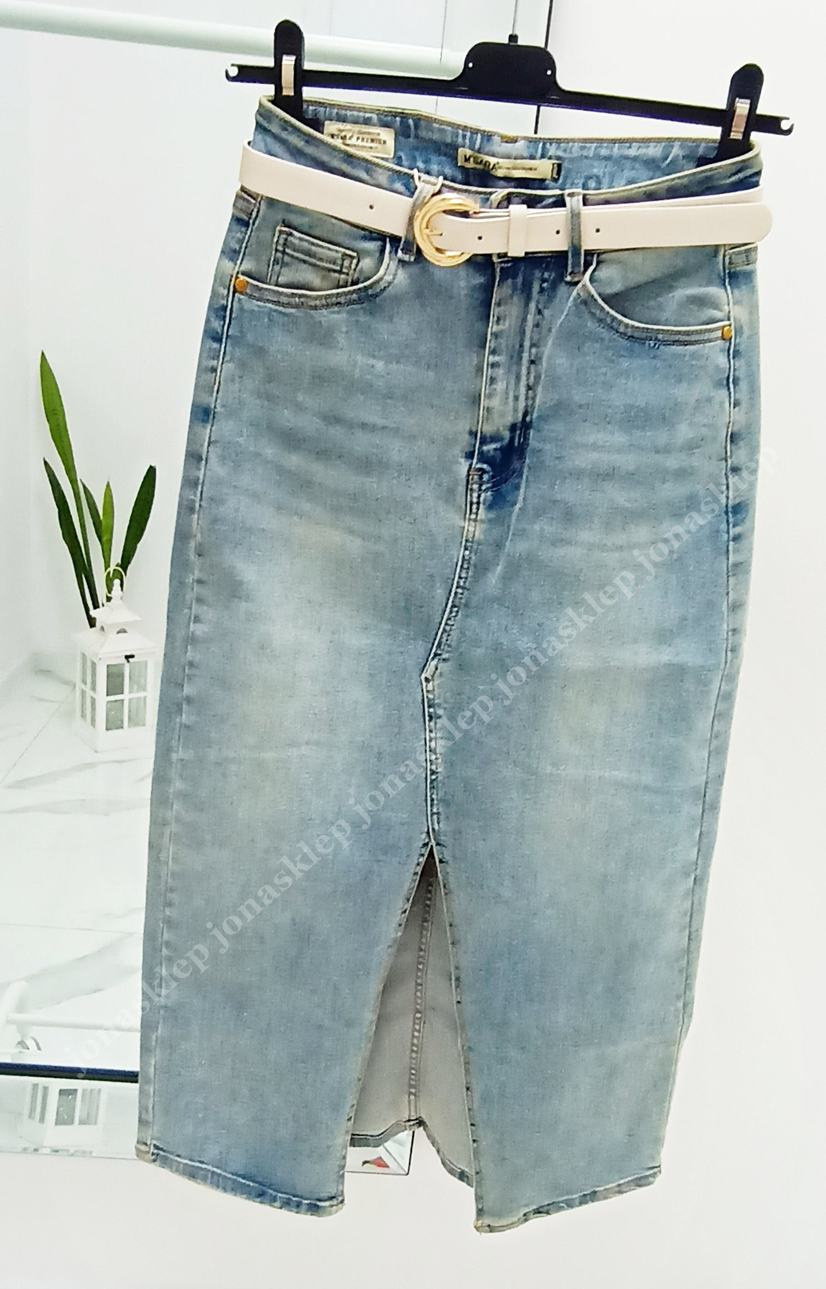 VINTAGE jeansowa Spódnica MAXI MIDI rozporek