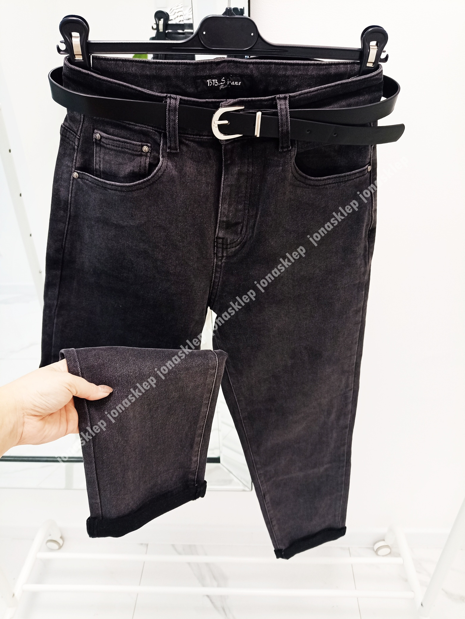 Boyfriend luźne jeansy baggy PASEK PLUS SIZE