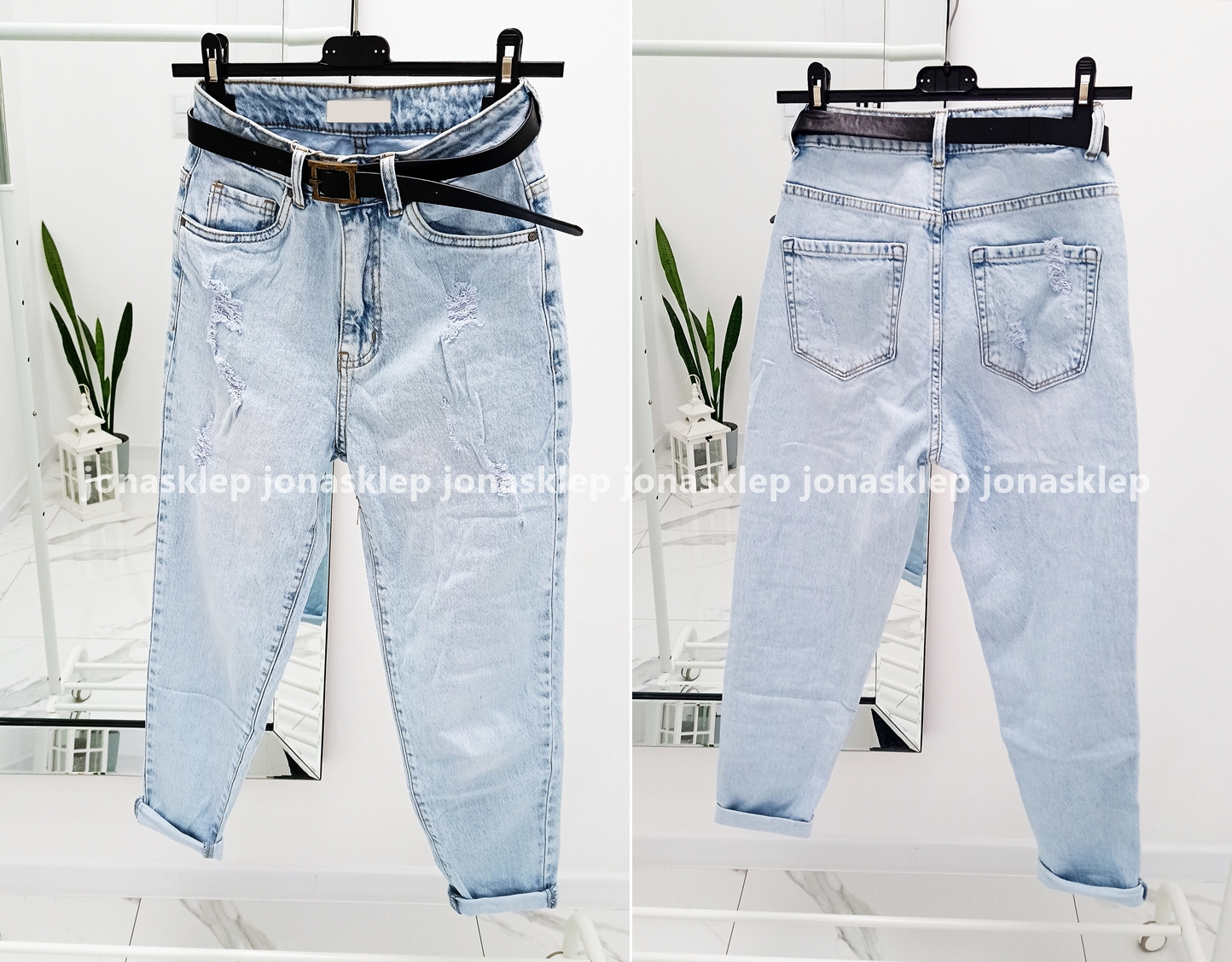 RELAXED MOM FIT JEANS dziury sabrin PASEK