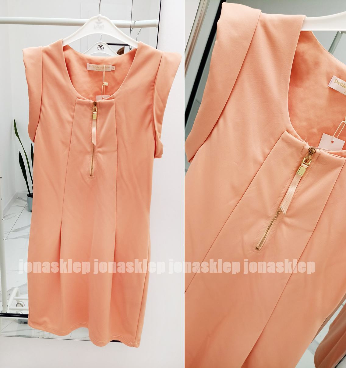 Elegancka prosta sukienka z zamkiem PEACH