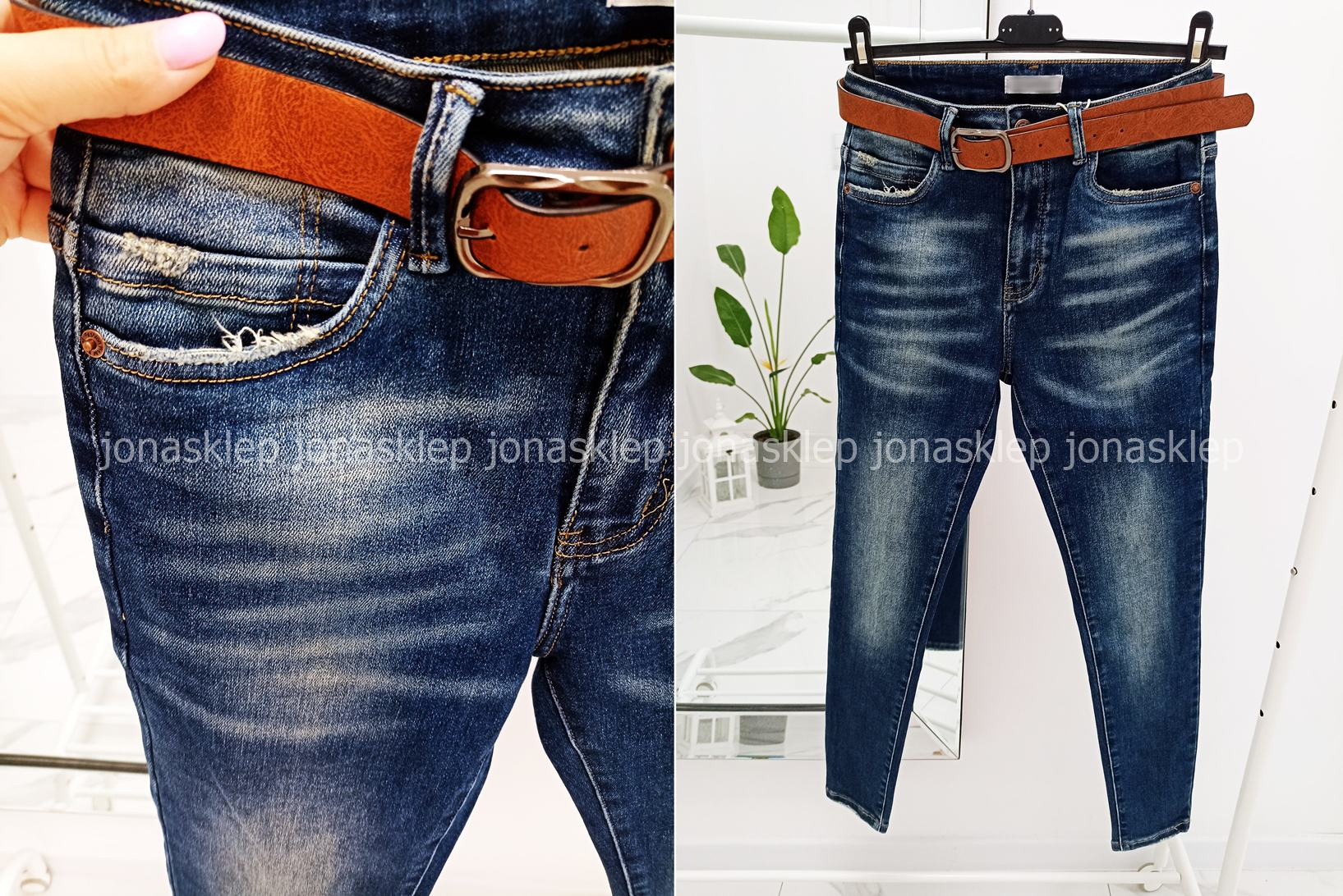 Jeansy z przetarciami pasek PLUS SIZE