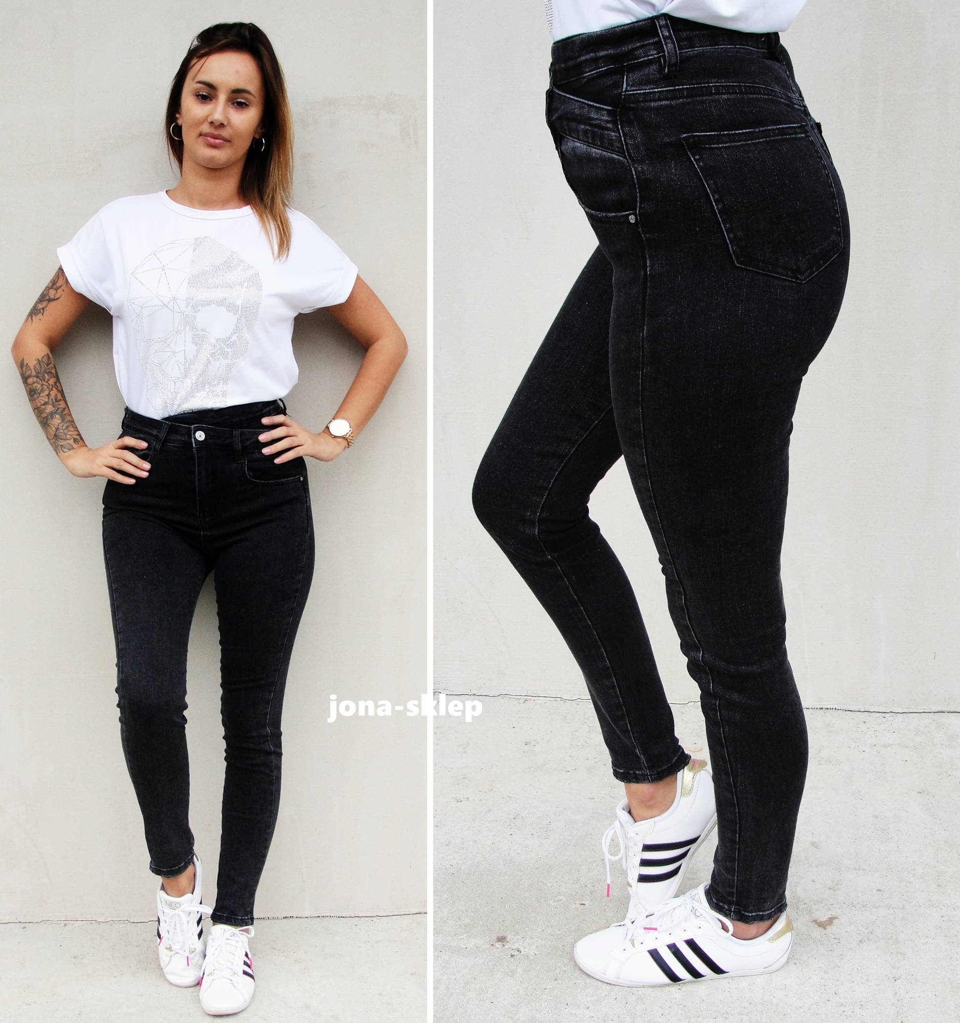 NEW zdobienia JEANS PUSH UP black pas