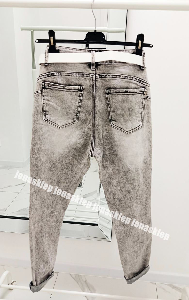 RELAXED mom fit jeans gray dziury PASEK
