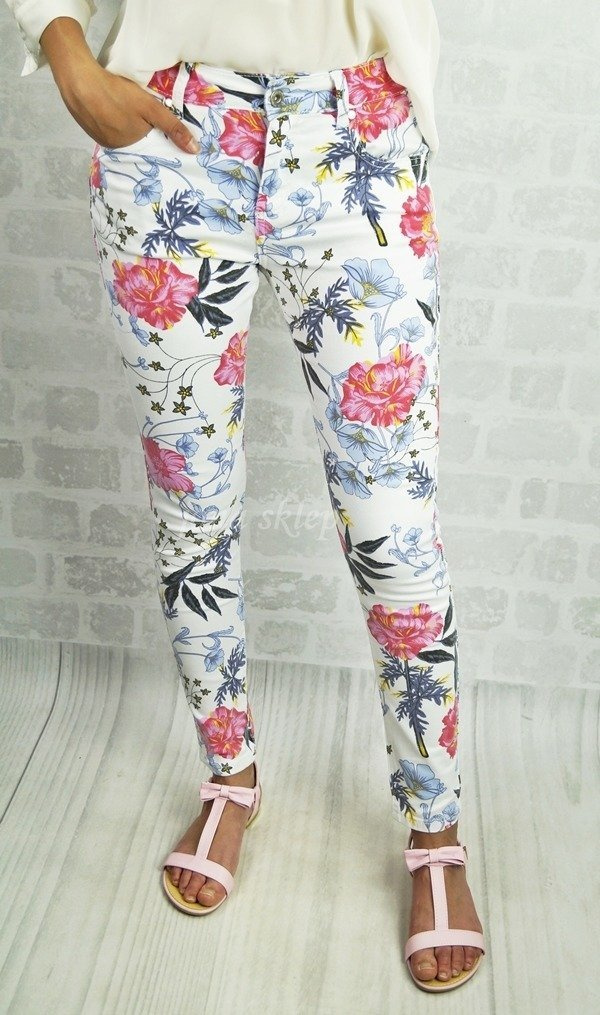 FLOWERS LOUIS JEANS spodnie w romantyczne kwiaty
