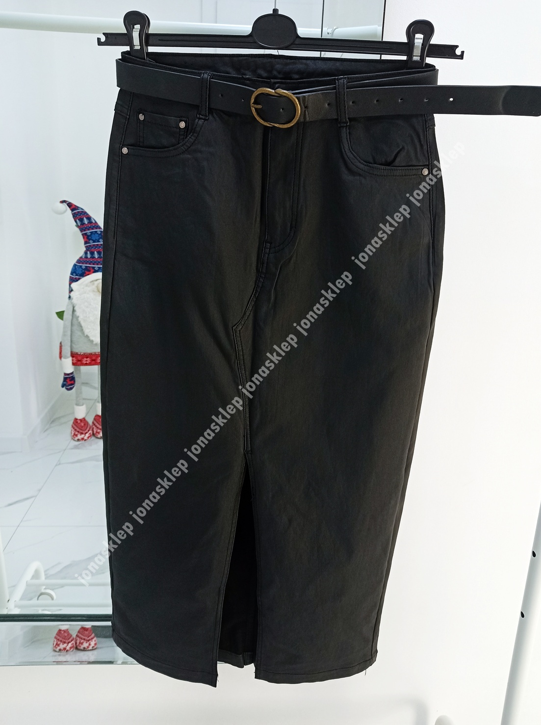 Woskowana Spódnica MAXI rozporek black PLUS SIZE