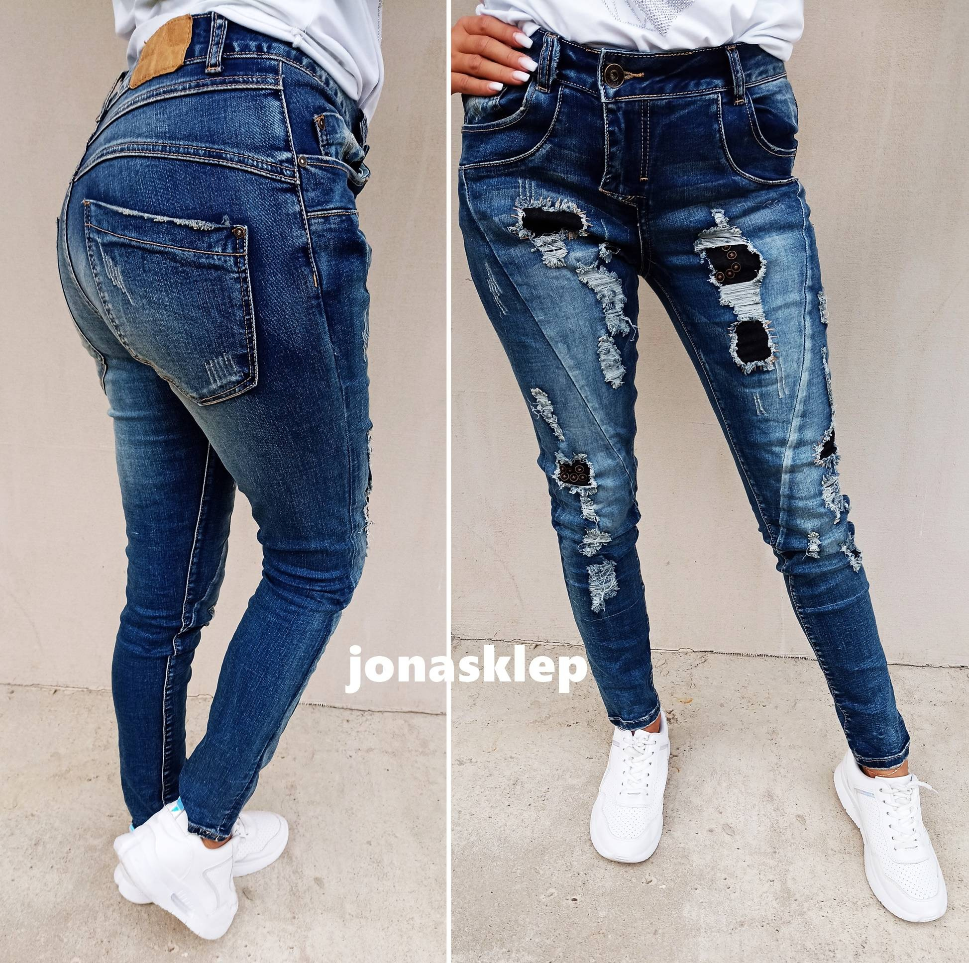 NEW JEANSY ELEGANCE ŁATY DŻETY 