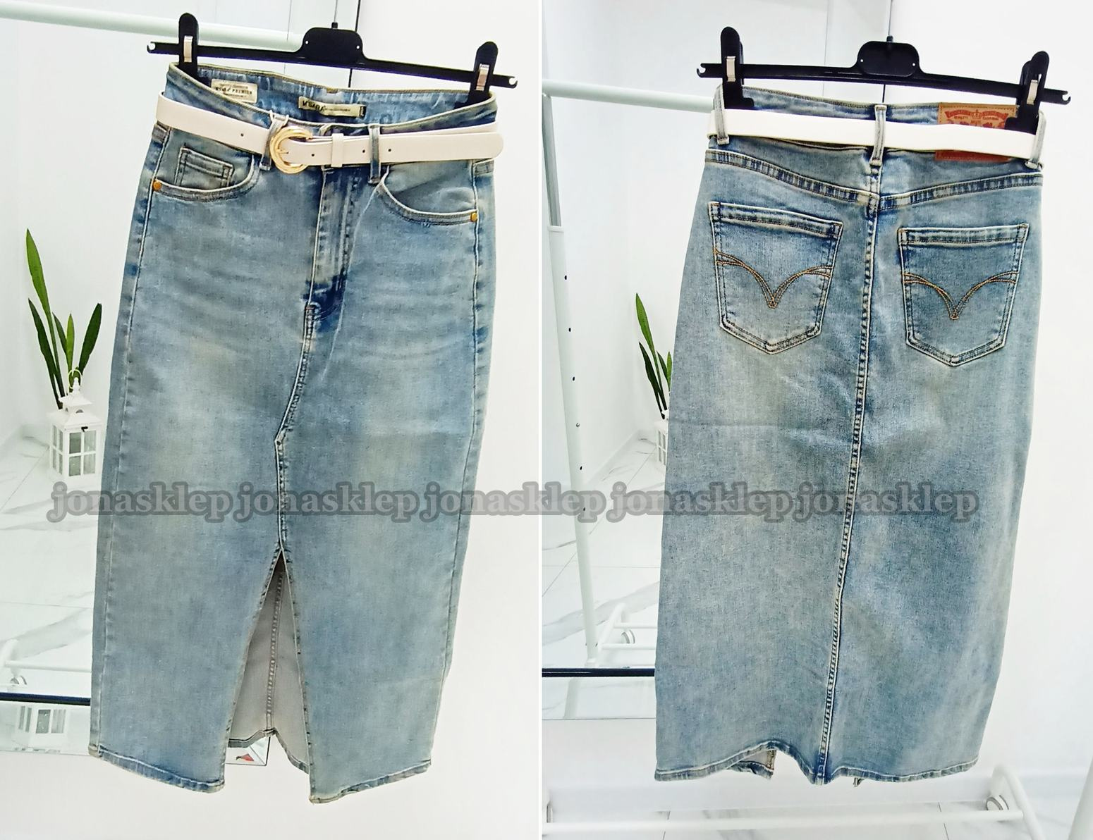 VINTAGE jeansowa Spódnica MAXI MIDI rozporek