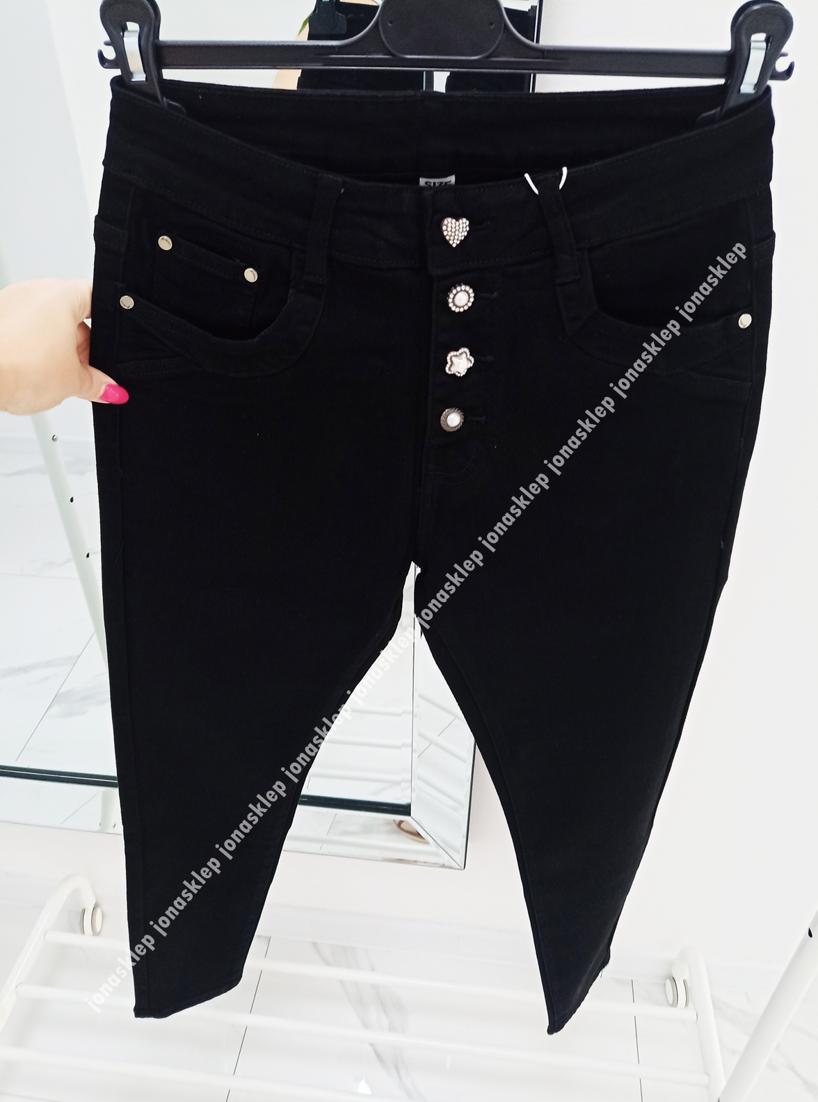 Czarne jeansy damskie BLACK guziki PLUS SIZE
