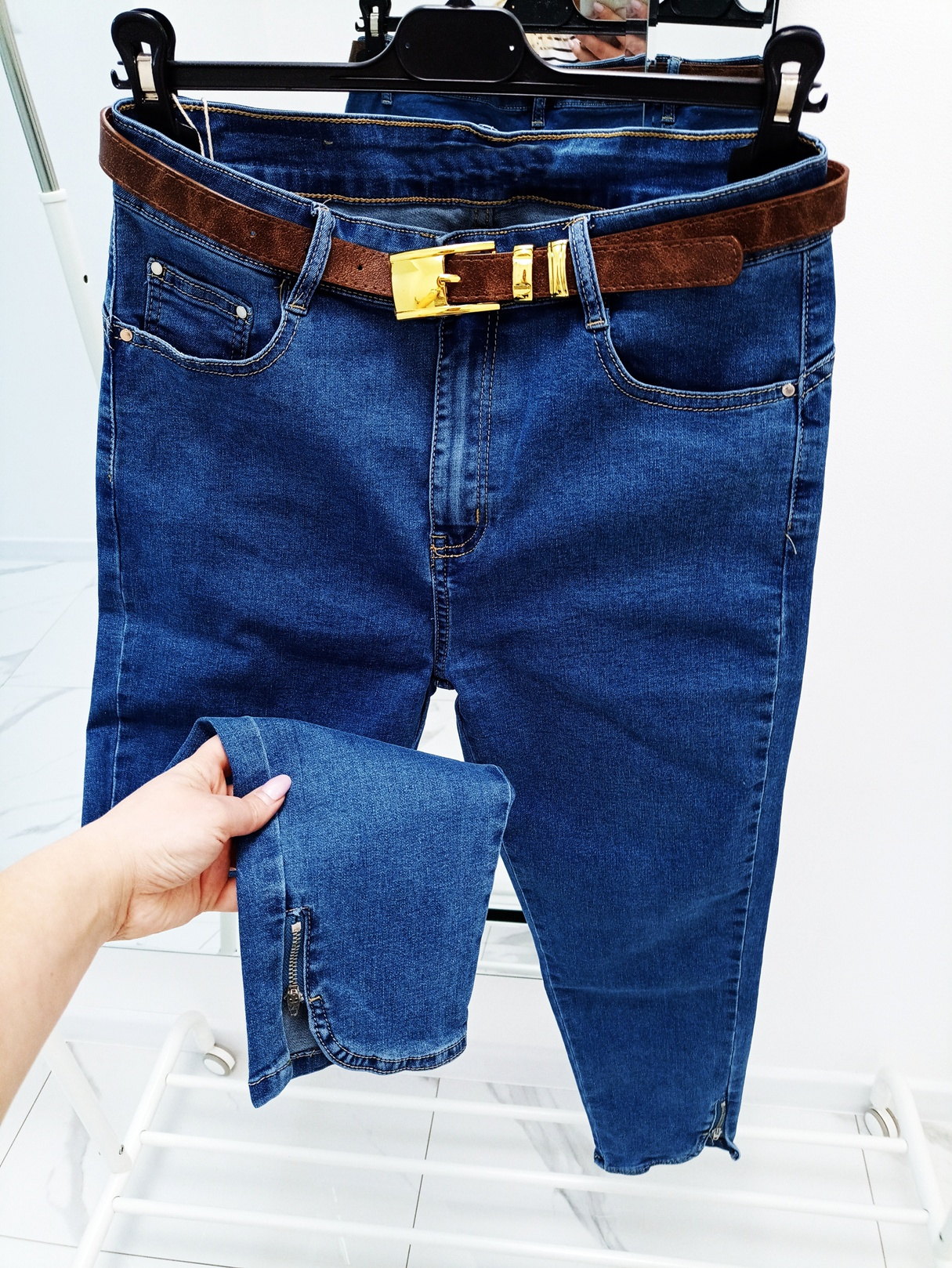 Spodnie jeans SLIM FIT zamki ZIP dark PLUS SIZE