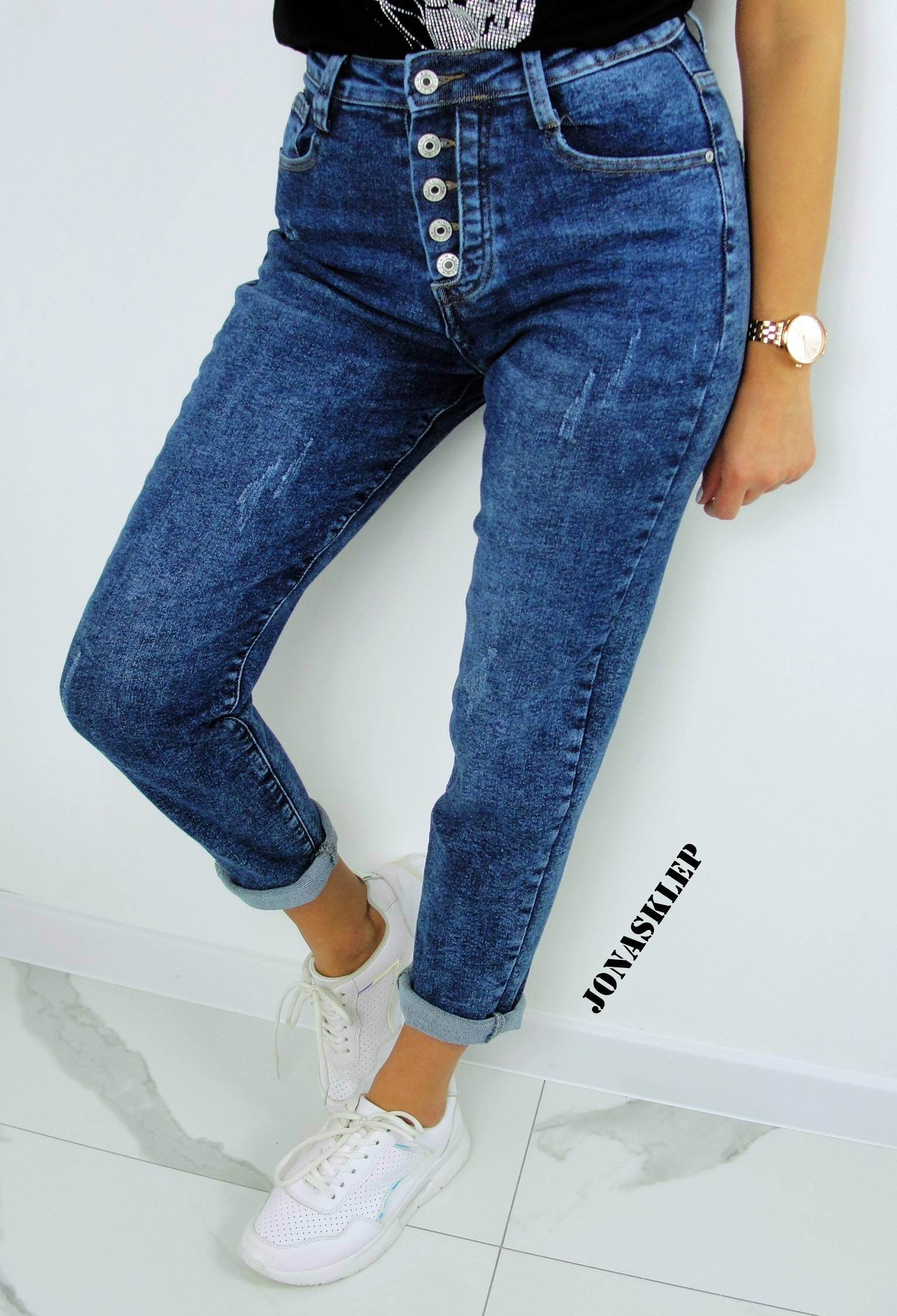 NEW zdobienia MOM JEANS blue pas