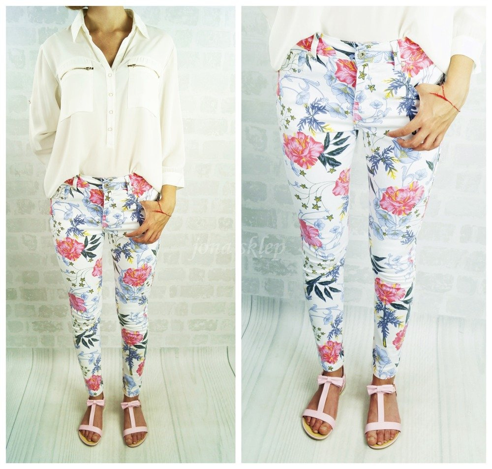 FLOWERS LOUIS JEANS spodnie w romantyczne kwiaty