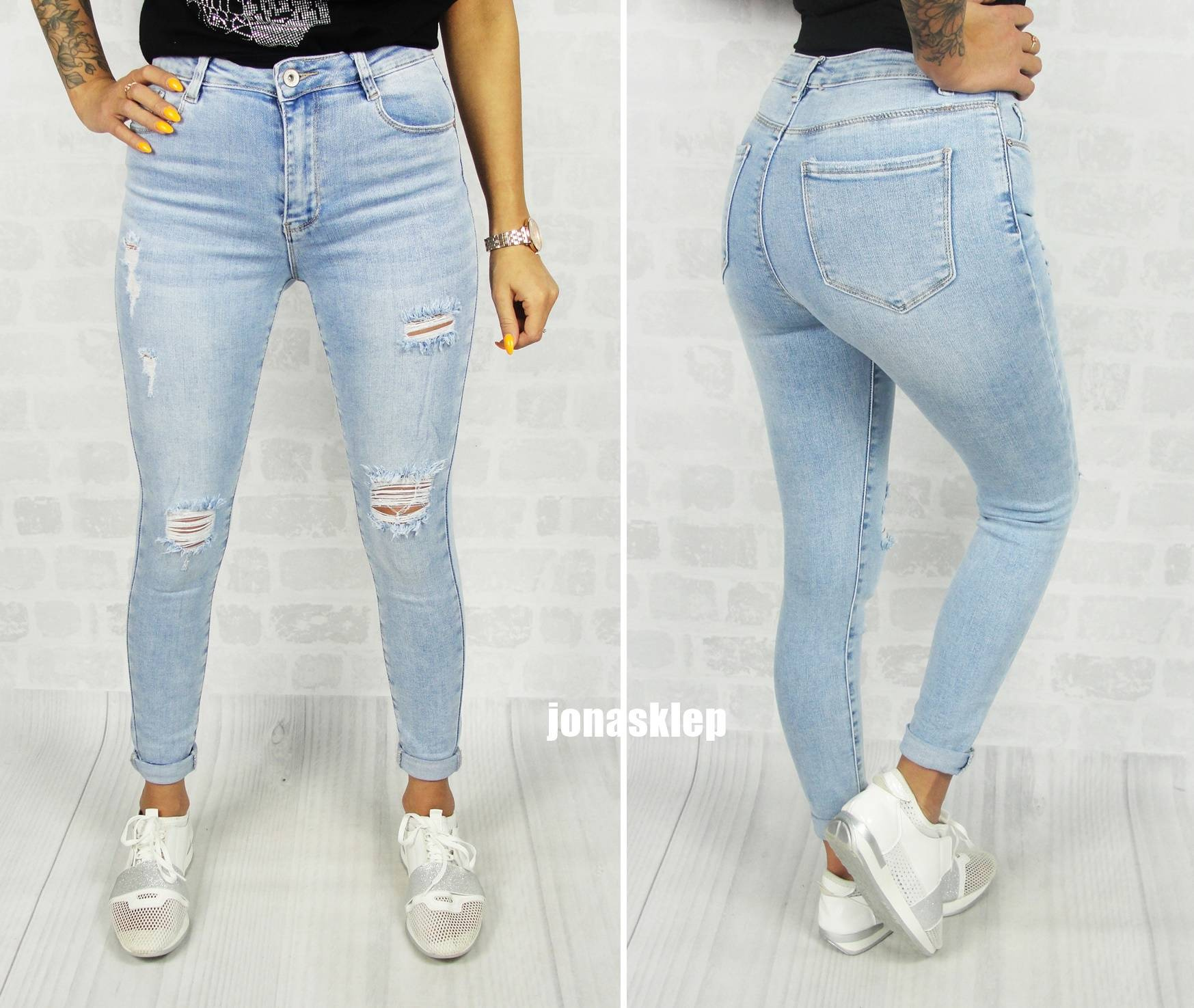 Jeans DZIURY jasne RURKI podwijane lau