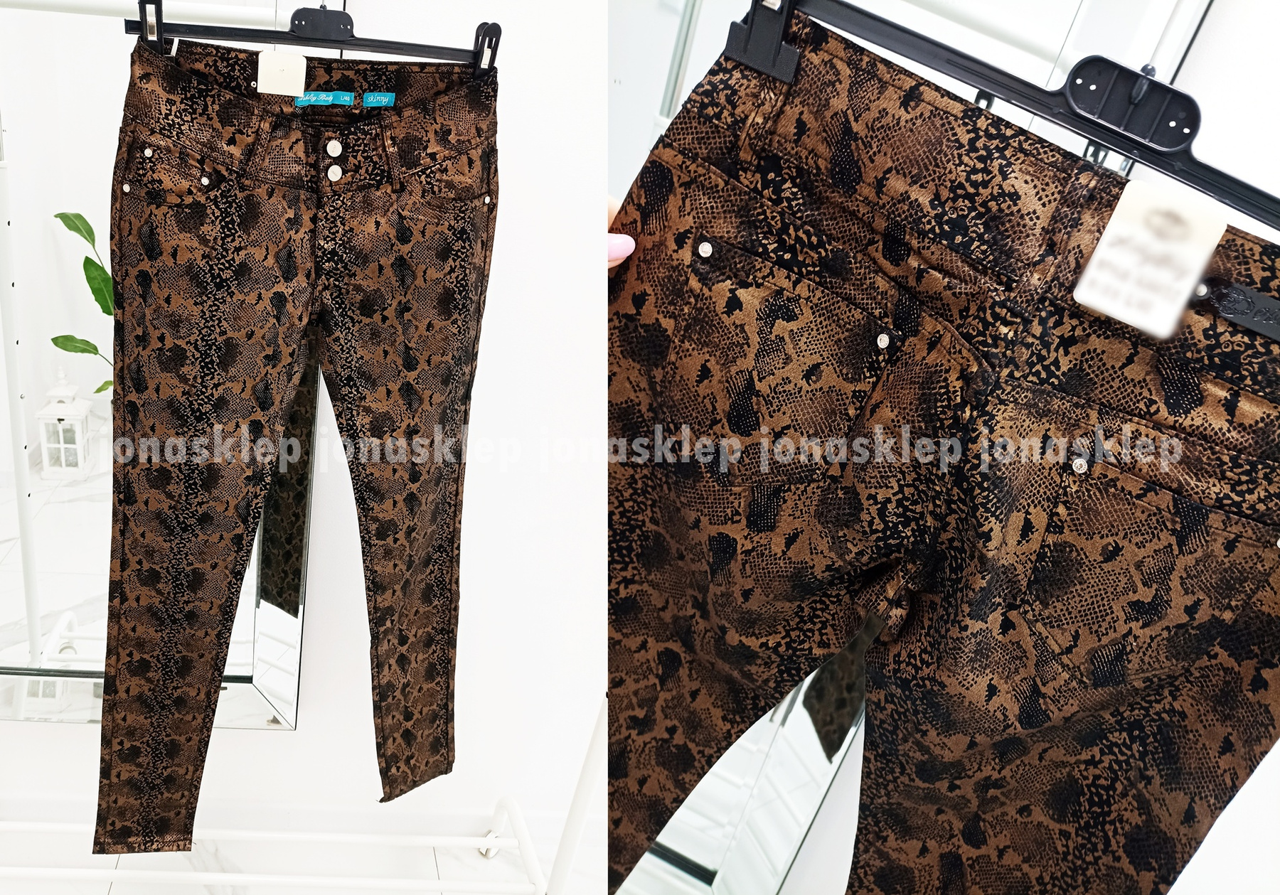 Brązowe JEANSY SNAKE wąż czekolada