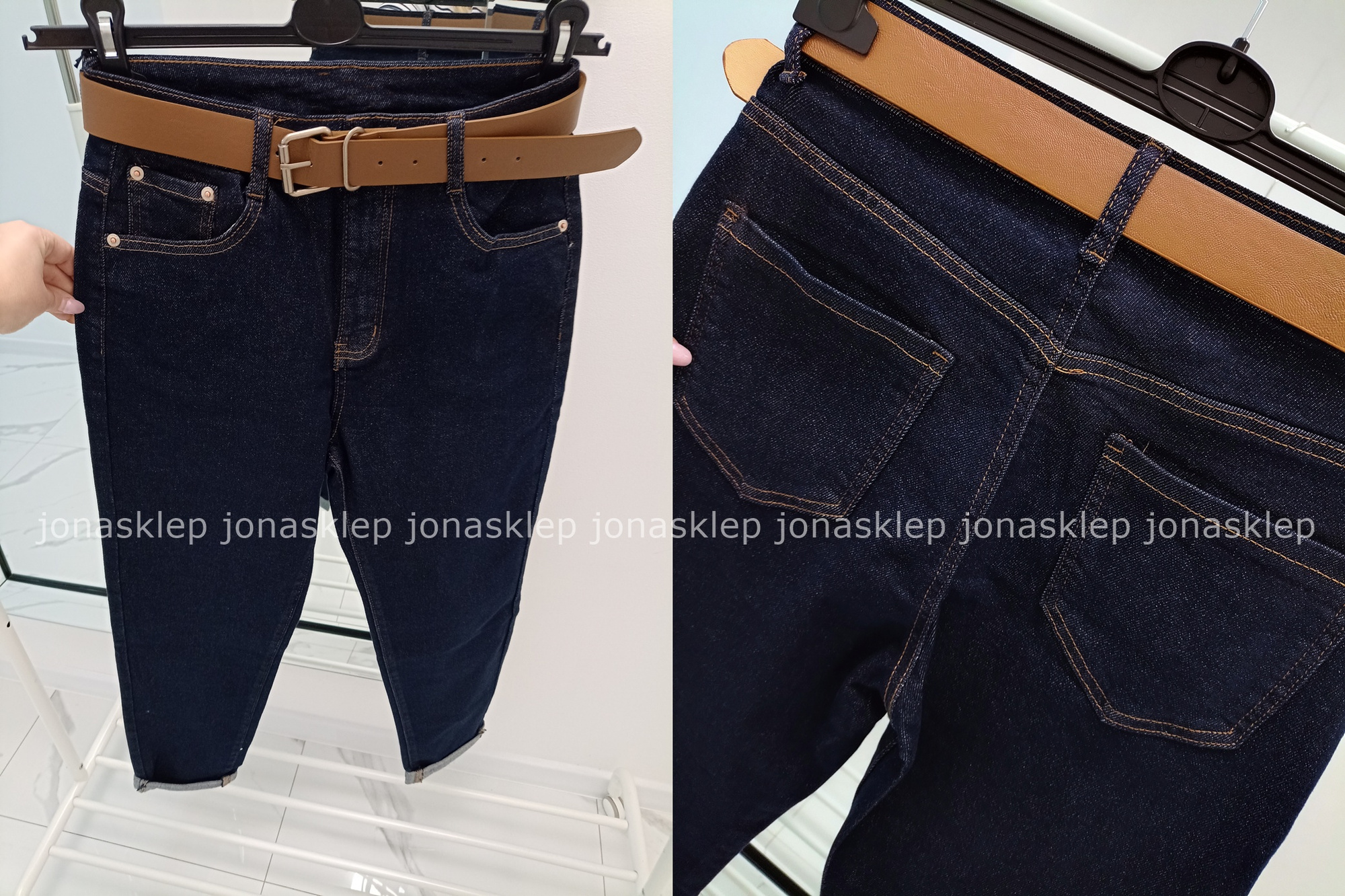 Ciemne spodnie MOM FIT dark PLUS SIZE pasek