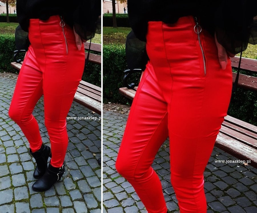 Woskowane red ELEGANCE przeszycia SLIM FIT