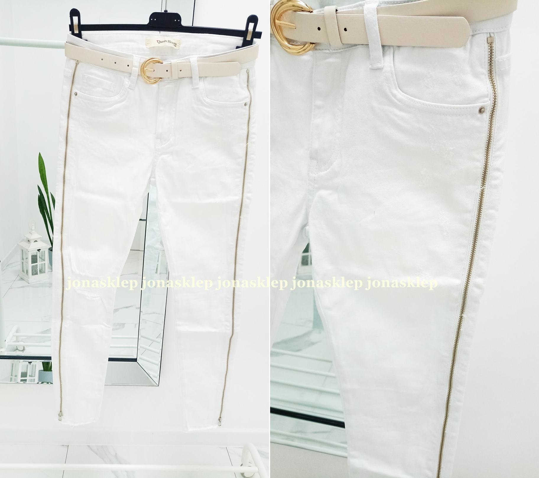 BIAŁE RURKI SLIM FIT Zamek ZIP 