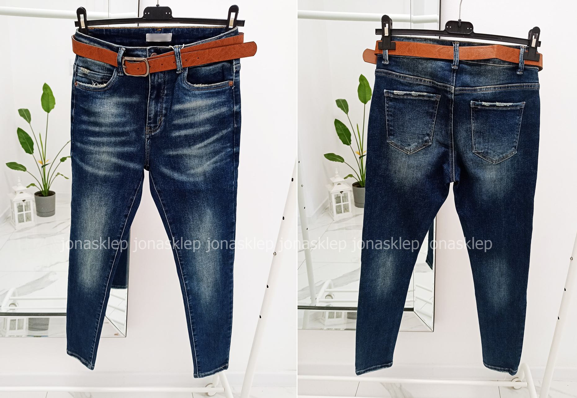 Jeansy z przetarciami pasek PLUS SIZE