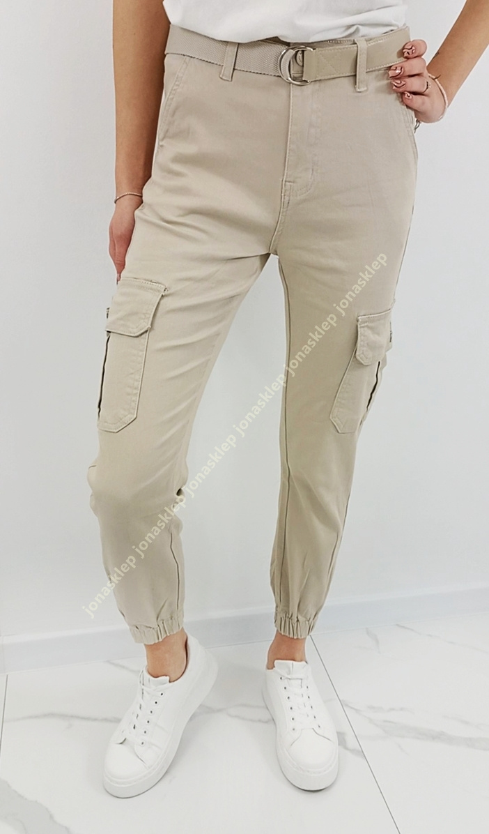 NEW STYLE bojówki NUDE CREAM pasek