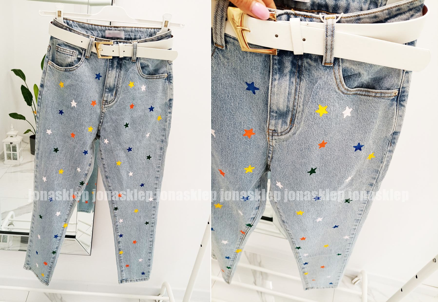 BAGGY mom fit jeansy print Nadruk NASZYWKI STAR