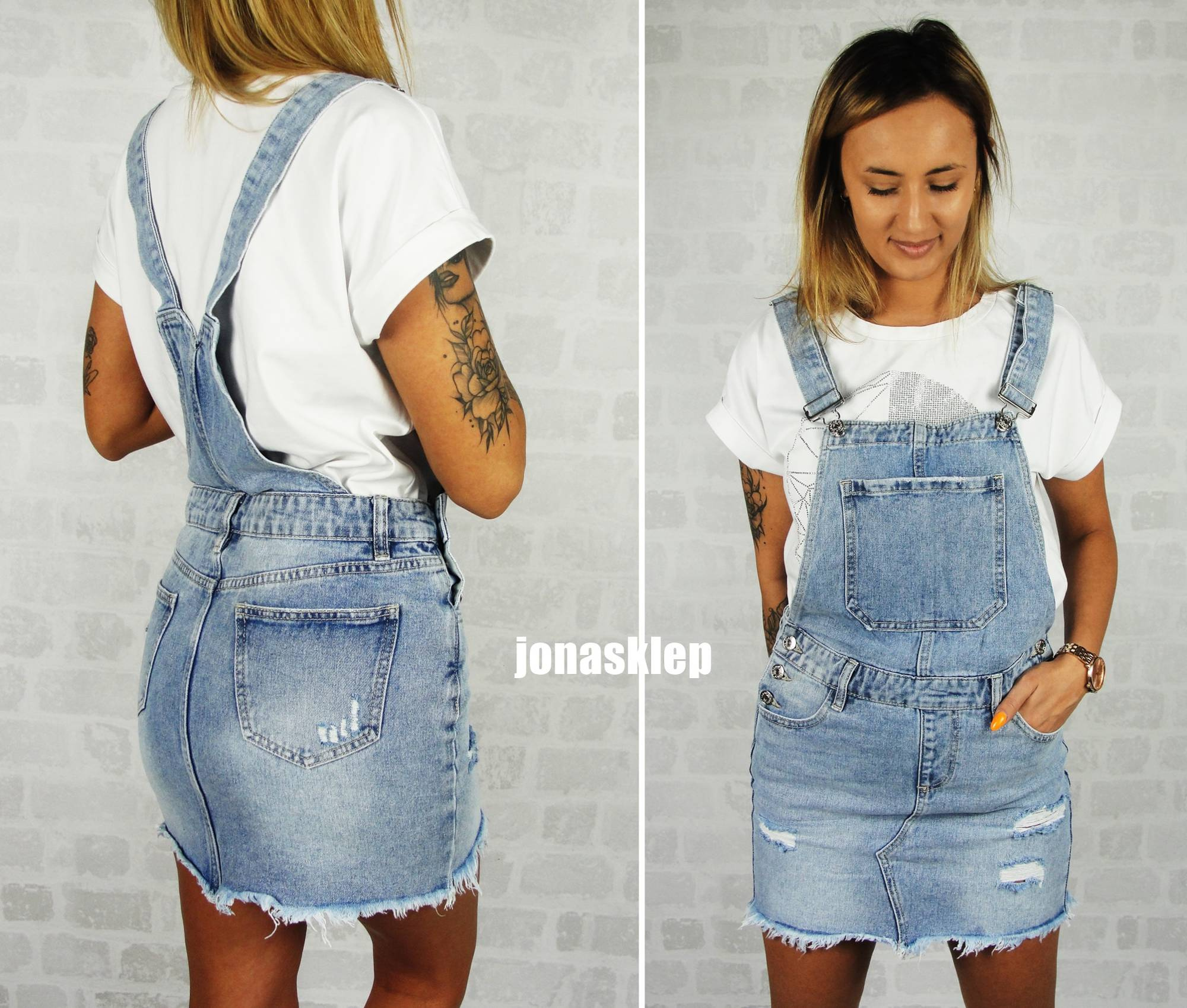 Ogrodniczki jeans dziury szelki spódniczka