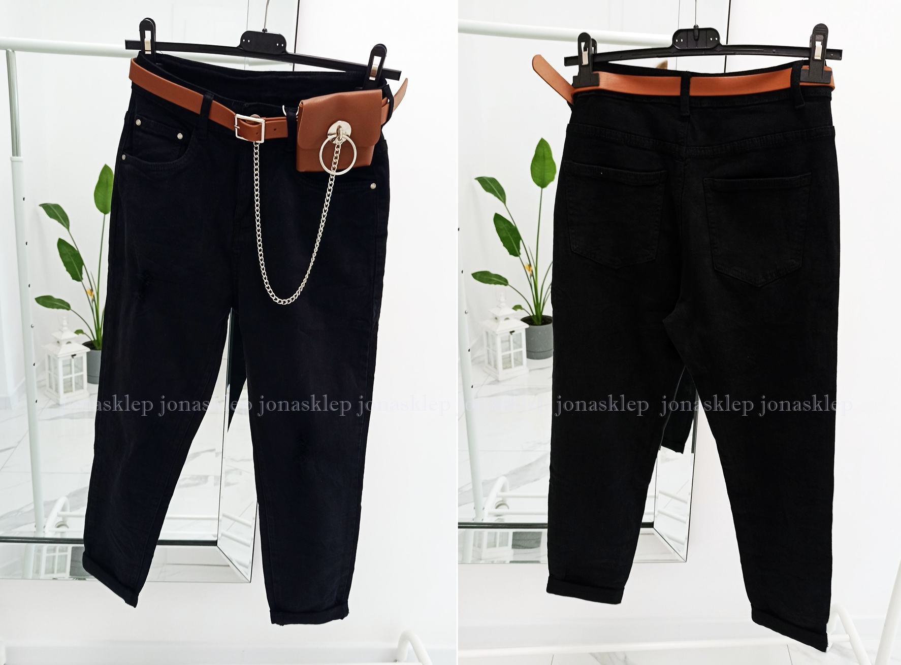 MAYBE mom fit casual BLACK baggy pasek camel saszetka