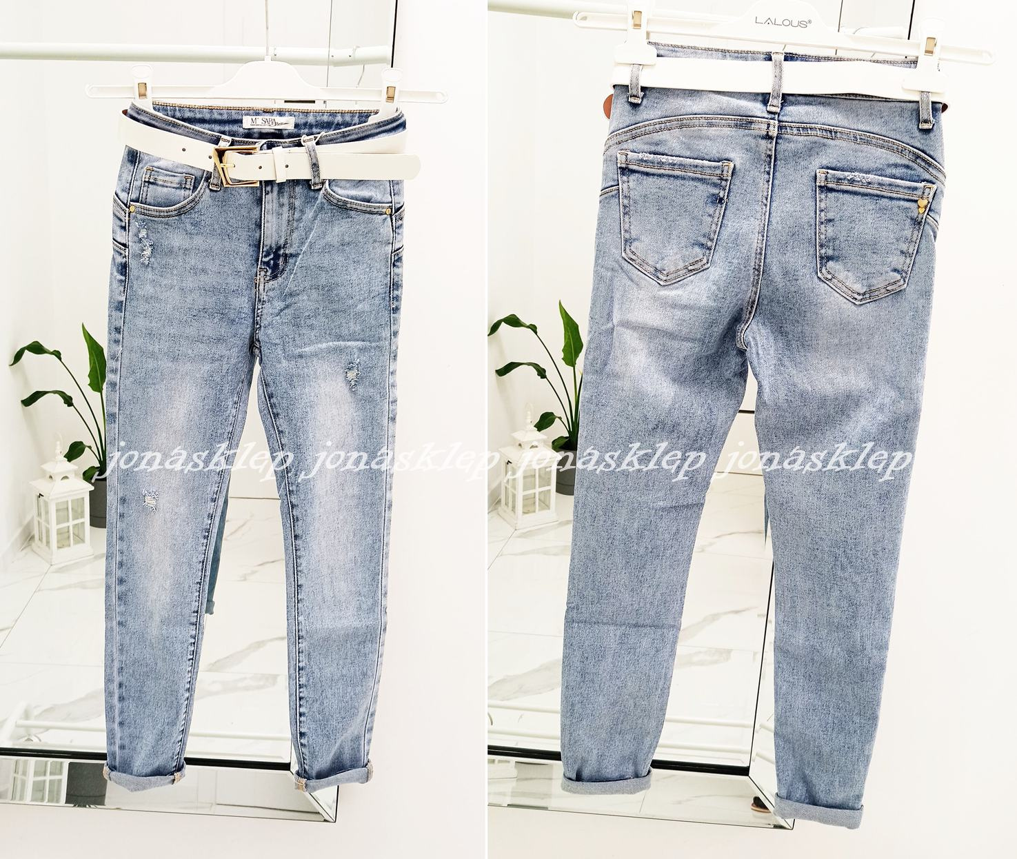 Marmurkowe jasne slim fit casual vintage PASEK