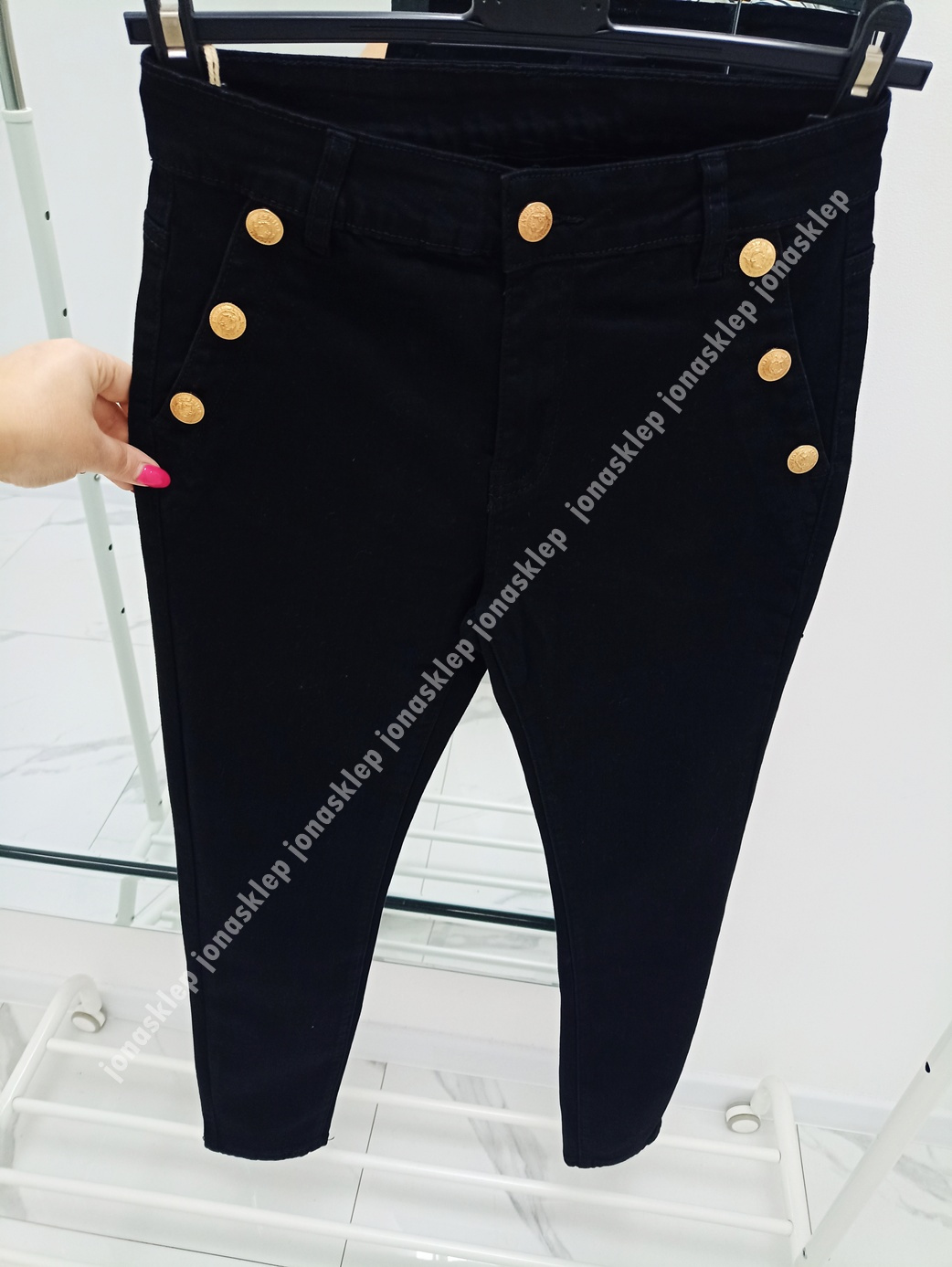 Czarne jeansy złote guziki SLIM FIT BUTTON plus size