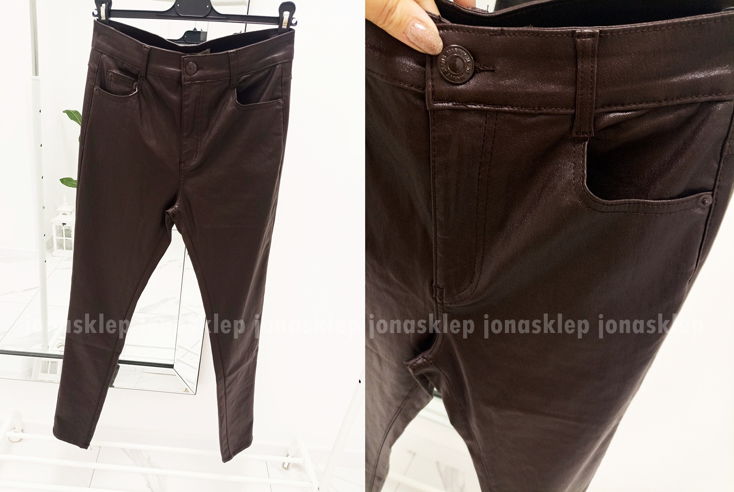 Woskowane czekoladowe spodnie casual  PLUS SIZE