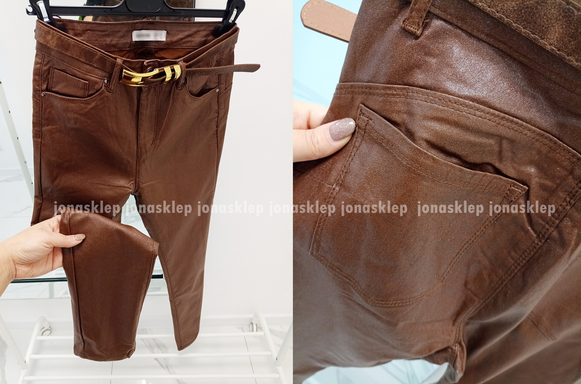 Brokatowe czekoladowe spodnie wosk PLUS SIZE