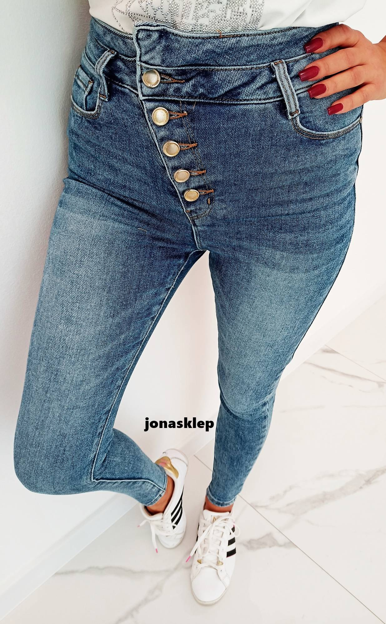 new SLIM FIT jeansy z guzikami WYSOKI STAN