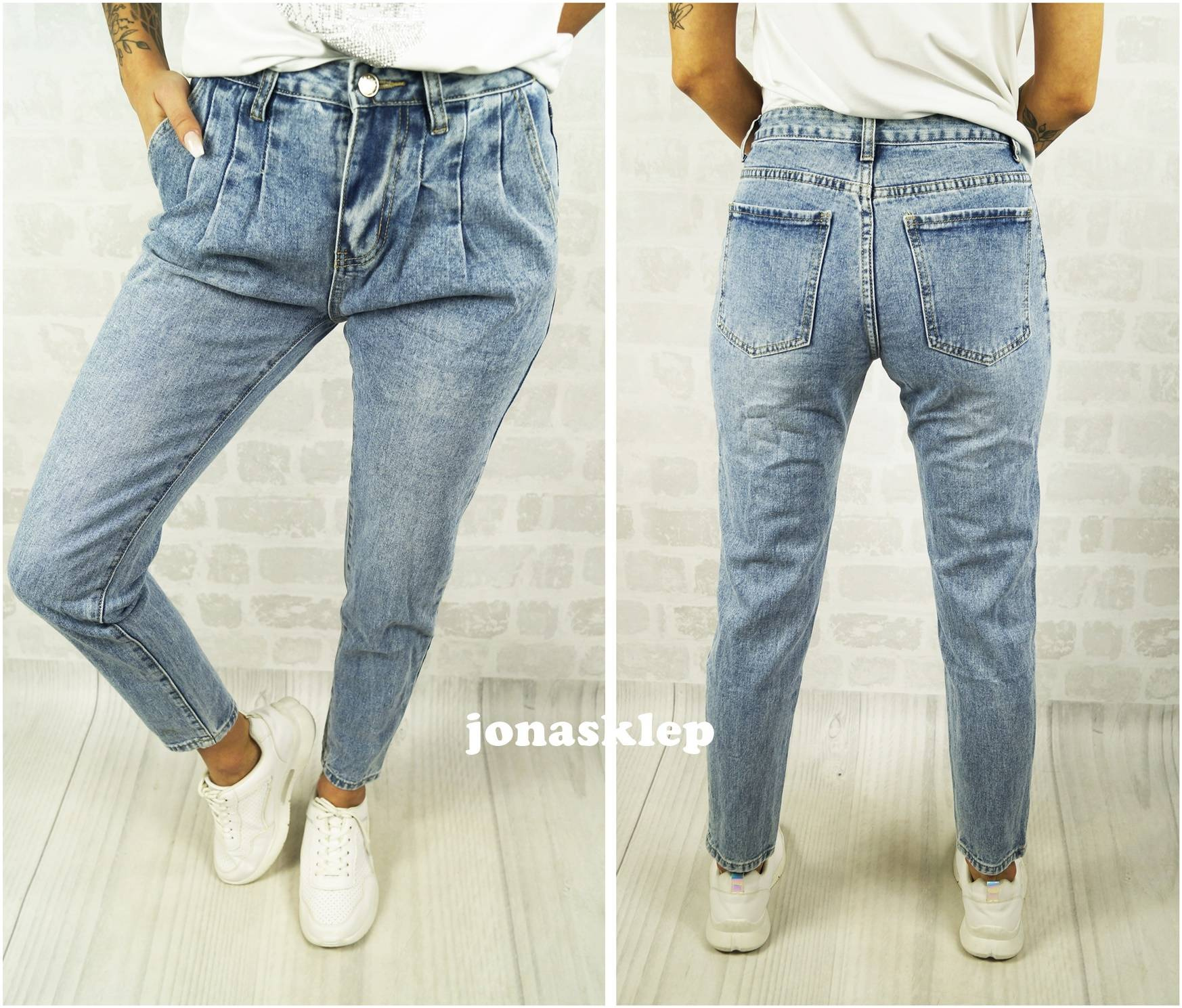 MOM FIT eleganckie JEANSY jasne CHINOSY 