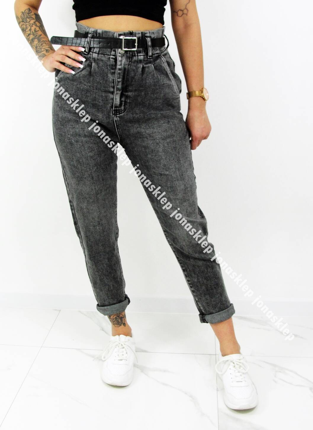 JEANS pasek new look LUŹNE zaszewki gray