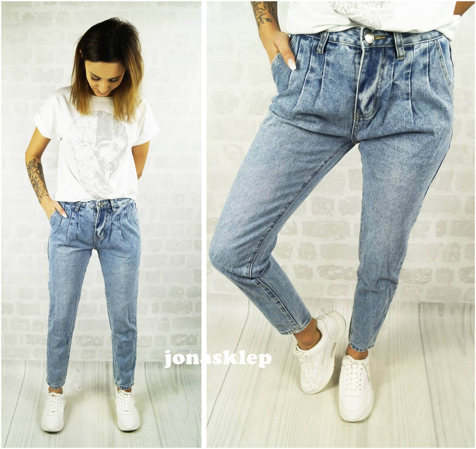 MOM FIT eleganckie JEANSY jasne CHINOSY 