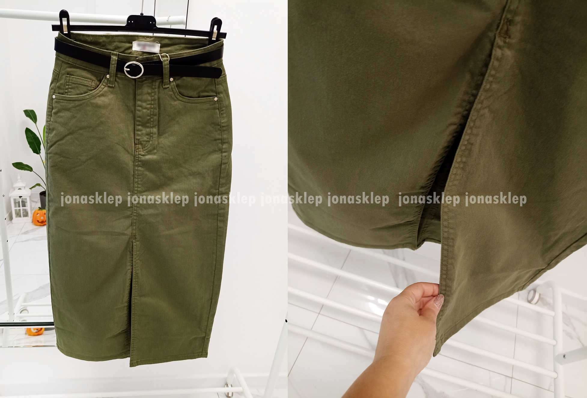 Elegancka KHAKI Spódnica MAXI MIDI rozporek PLUS SIZE