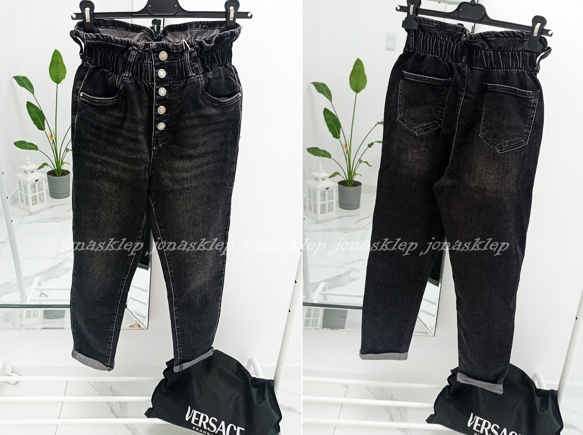 BAGGY JEANS falbanka black czarne new look LUŹNE