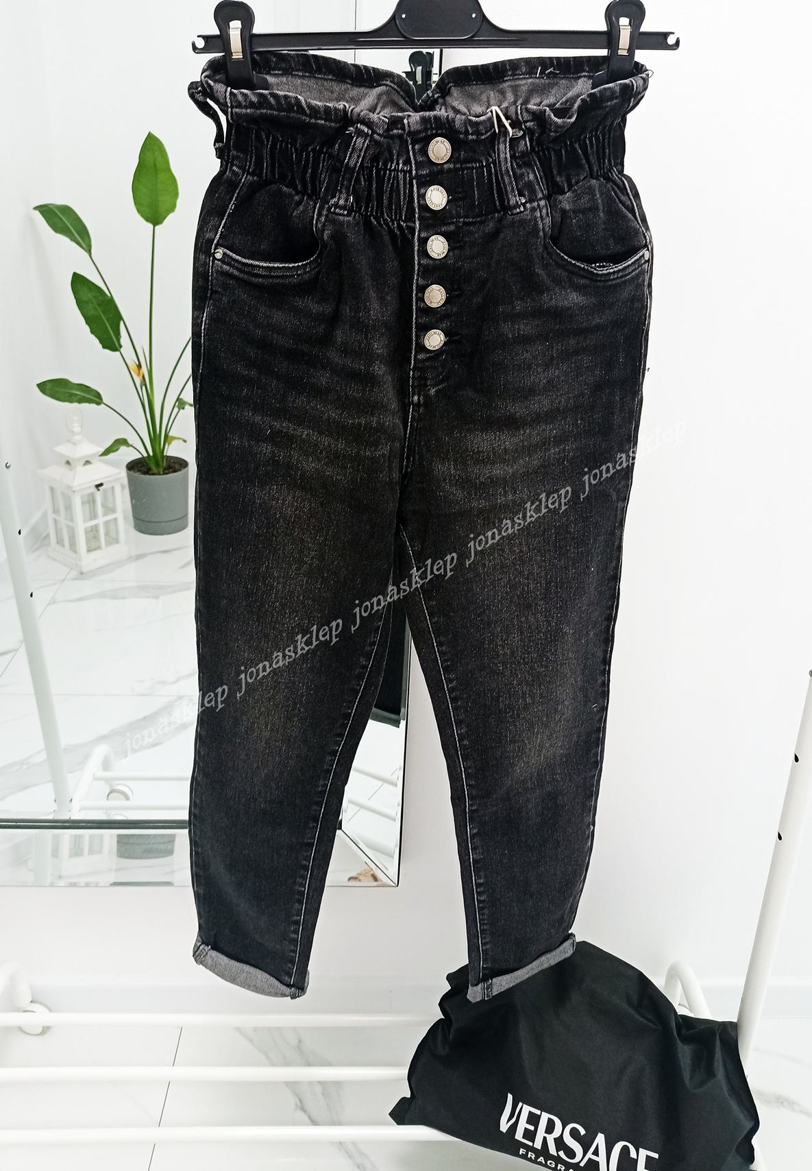 BAGGY JEANS falbanka black czarne new look LUŹNE