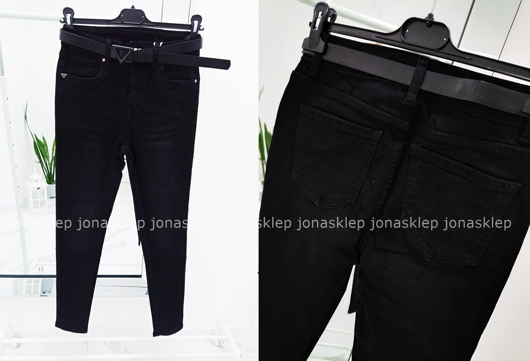 Czarne spodnie przetarcia push up PLUS SIZE pasek