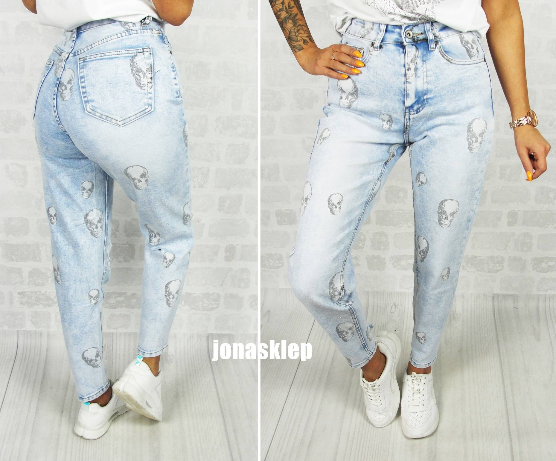 new BONES mom fit baggy CZASZKI spodnie 