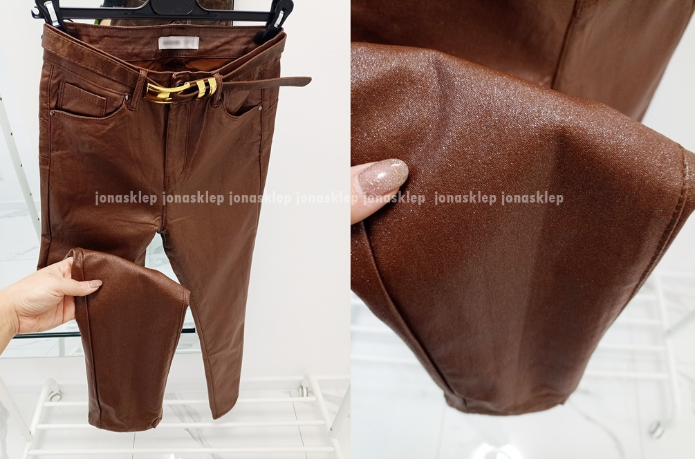 Brokatowe czekoladowe spodnie wosk PLUS SIZE