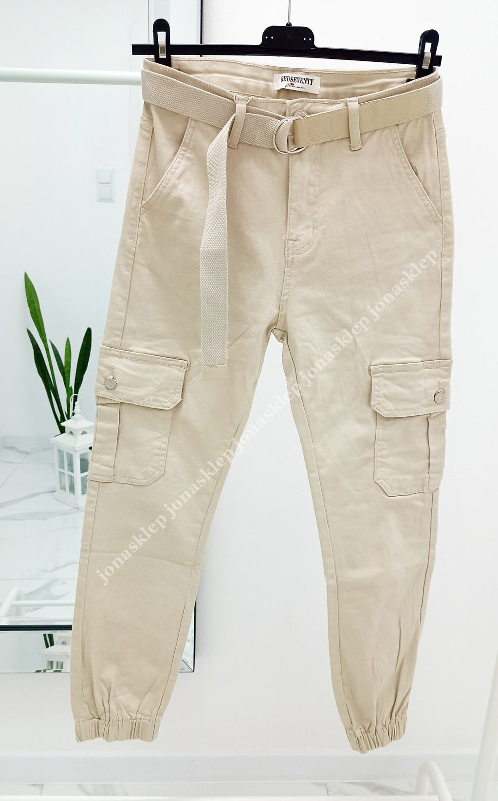 NEW STYLE bojówki NUDE CREAM pasek