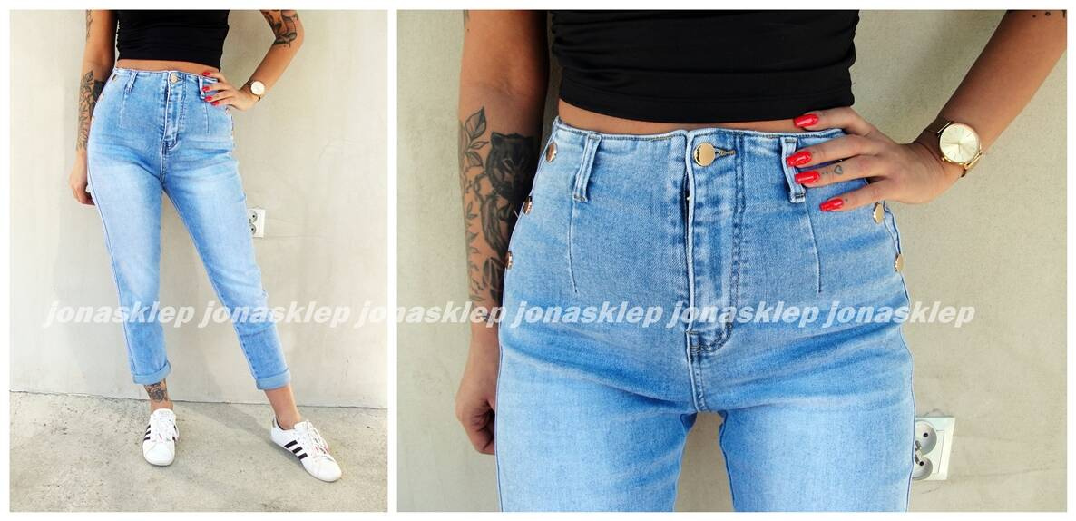 Boyfriend jeans ZŁOTE guziki zaszewki BUTTON