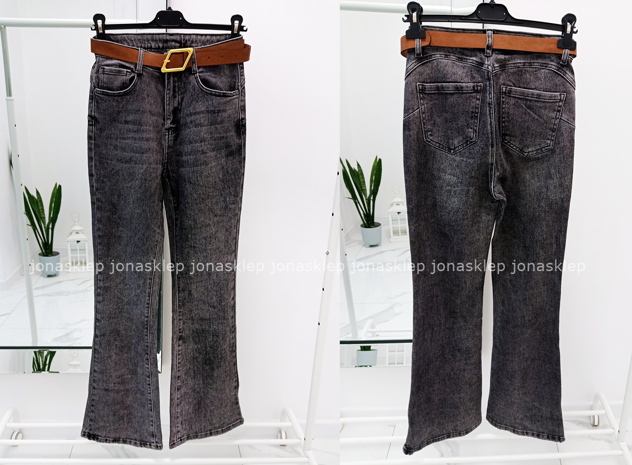 Dopasowane szare dzwony damskie GRAY JEANS push up