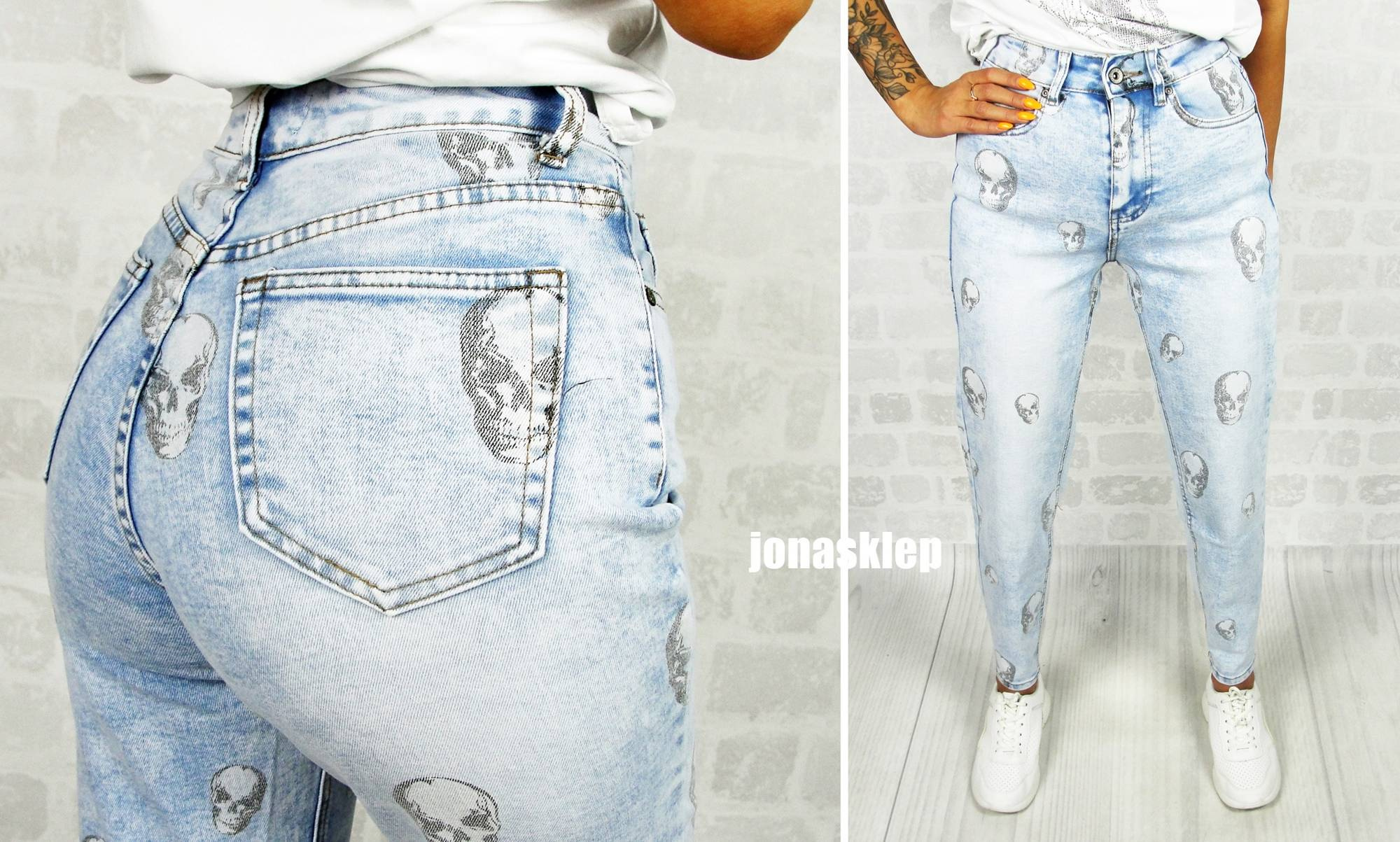 new BONES mom fit baggy CZASZKI spodnie 