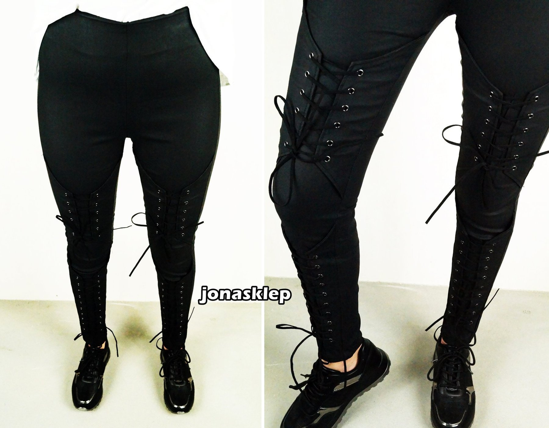 Woskowane black rurki LACE UP