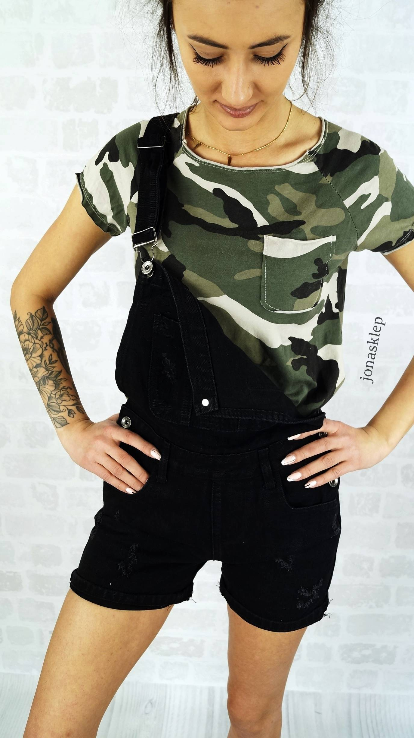 Ogrodniczki czarne slim fit BLACK szelki szorty