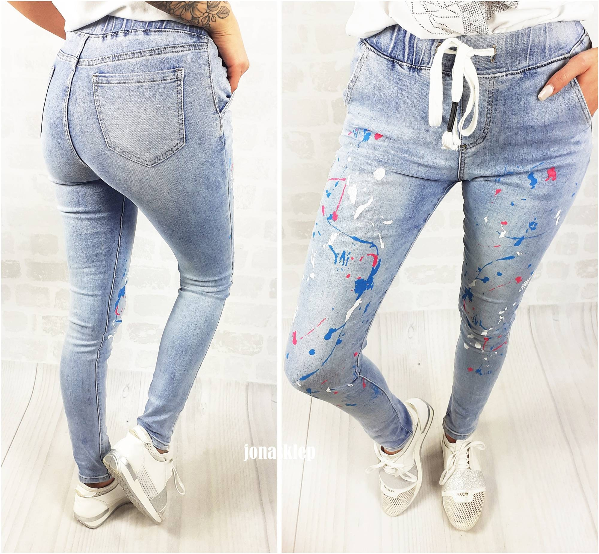 ARTIST JEANSY jasne gumki jogger FARBKI