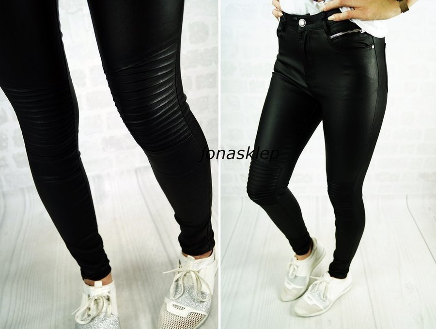 BONNIE spodnie woskowane black z bikerem