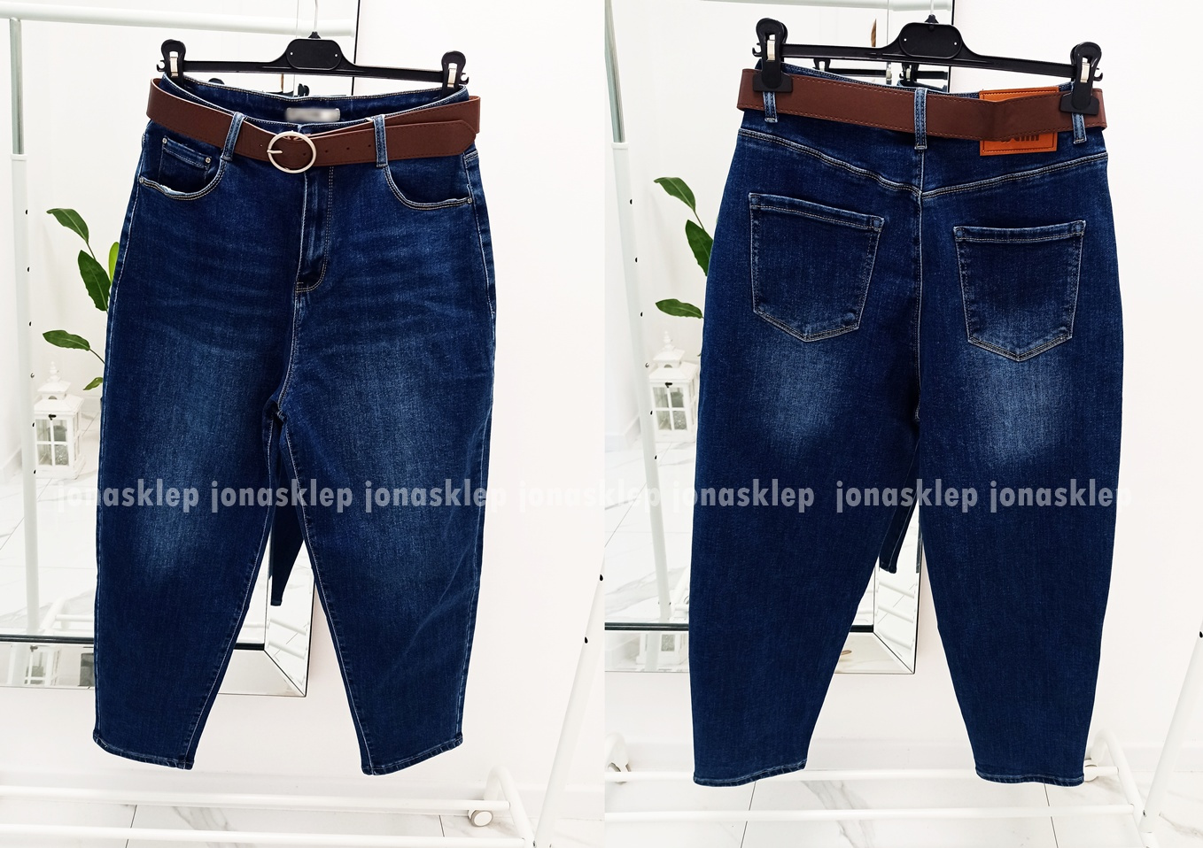 BALLON JEANS casual blue dark PASEK PLUS SIZE