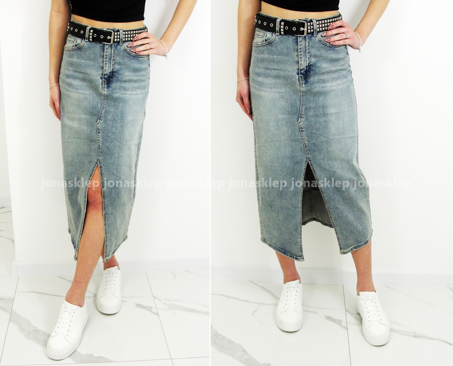 VINTAGE jeansowa Spódnica MAXI MIDI rozporek